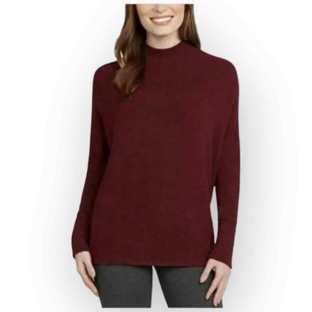 NWT Matty M Wine Red Ribbed Mock Neck Long Sleeve Top Women's Size Small
